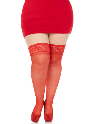 lace top silicone reinforced stay-up plus size thigh high stockings 1022q