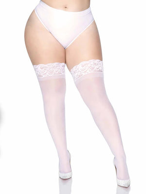 white lace top silicone reinforced stay-up plus size thigh high stockings 1022q