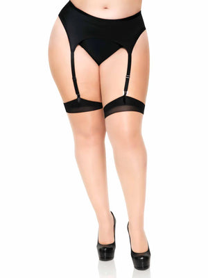 plus size Cuban heel backseam nude thigh high stockings 1024q