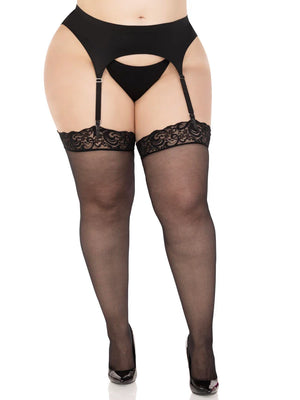 plus size sheer thigh high stockings with lace top 1101q