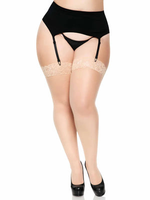 nude plus size sheer thigh high stockings with lace top 1101q