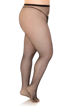 side view of plus size fishnet crotchless pantyhose 1404q