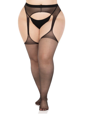 plus size sheer suspender pantyhose with bold cut-outs no shoes 1901q