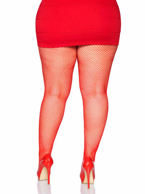 back view of plus size red fishnet tights 9001q