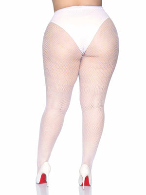 back view of plus size white fishnet tights 9001q