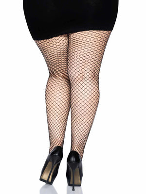 back of black plus size wide net pantyhose  9003X