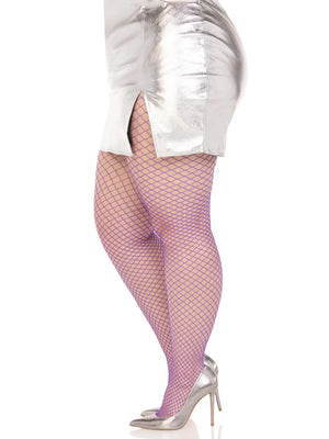 side view of purple plus size wide net pantyhose  9003X