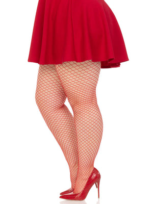 side view of red plus size wide net pantyhose 9003X