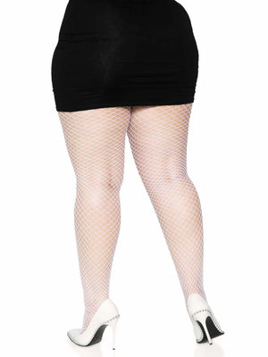 back view of white plus size wide net pantyhose 9003X