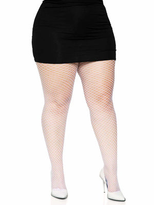 white plus size wide net pantyhose  9003X