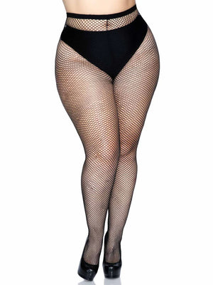 black plus size fishnet tights with backseam 9015q