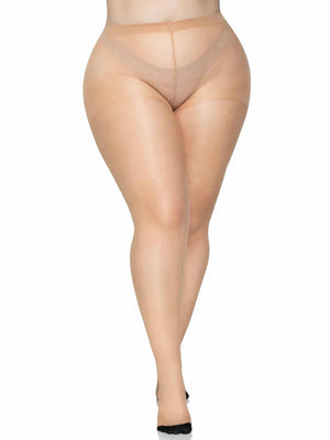 front of nude plus size pantyhose with black Cuban heel and backseam 9132X