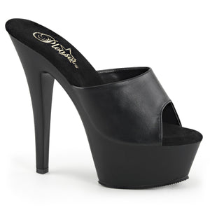 black faux leather high heel platform sandal, peep-toe slide with 6-inch spike heel Kiss-201