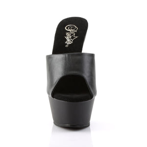 front of black faux leather high heel platform sandal, peep-toe slide with 1.75-inch platform Kiss-201
