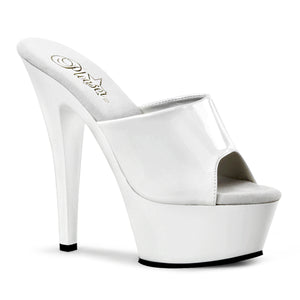 white patent high heel platform sandal, peep-toe slide with 6-inch spike heel Kiss-201