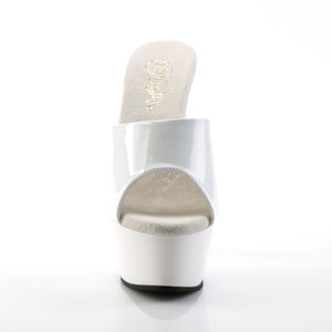 front of white patent high heel platform sandal, peep-toe slide with 1.75-inch platform Kiss-201
