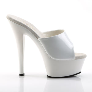 side view of white patent high heel platform sandal, peep-toe slide with 6-inch spike heel Kiss-201