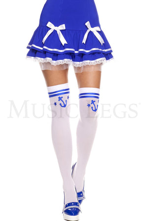 anchor print acrylic thigh high stockings for sexy sailor costume 4840