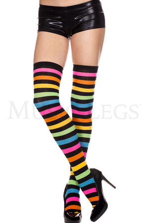 opaque rainbow striped acrylic thigh high stockings 4854