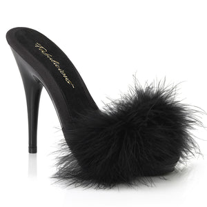 black Marabou feather slide sandal with 5-inch, high heel platform slippers Poise-501F