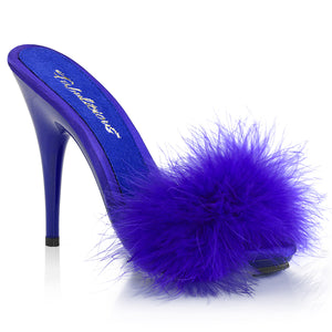 blue Marabou feather slide sandal with 5-inch, high heel platform slippers Poise-501F