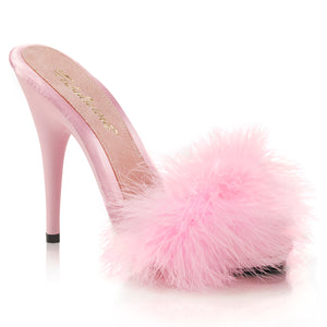 baby pink Marabou feather slide sandal with 5-inch, high heel platform slippers Poise-501F