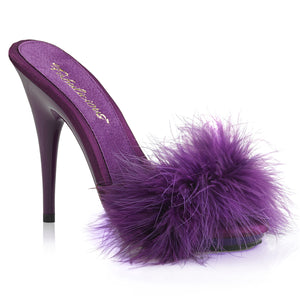 purple Marabou feather slide sandal with 5-inch, high heel platform slippers Poise-501F
