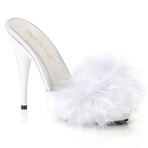 white Marabou feather slide sandal with 5-inch, high heel platform slippers Poise-501F
