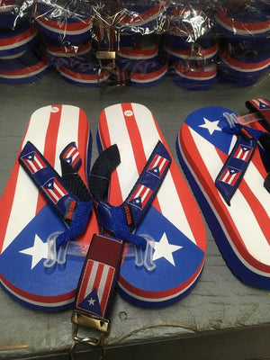 Pair of flip-flops with Puerto Rican flag design