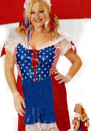 patriotic Betsy Ross plus size costume 2-piece stars and stripes dress X7486