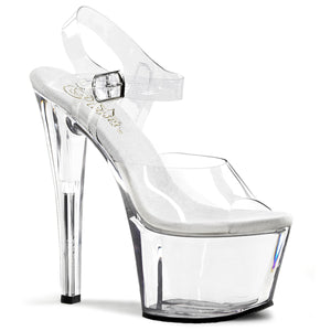 clear ankle strap high heel platform sandal shoe with 7-inch stiletto heel and white sole Sky-308