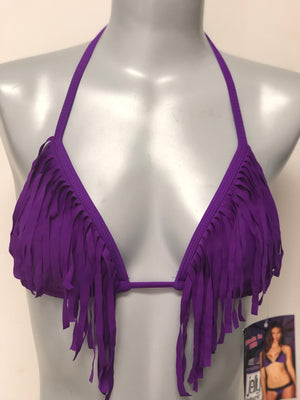 grape purple fringe V-front triangle bikini top