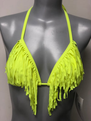 lemon yellow fringe V-front triangle bikini top