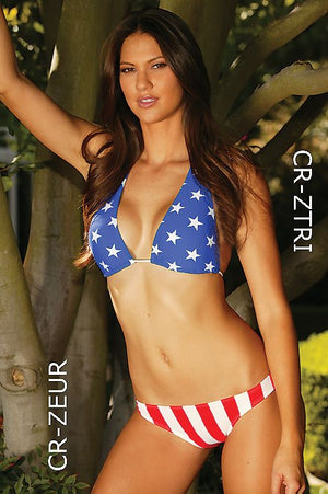 American flag halter top, stars and stripes bikini P-HAL with EURO bottom