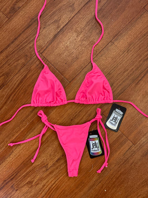 no model hot pink classic tie side thong bikini 2-piece set tri-tst