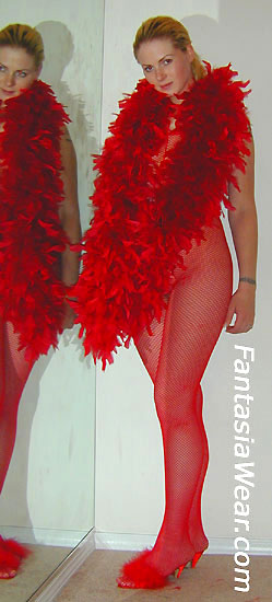 red chandelle feather boa 05 with fishnet bodystocking