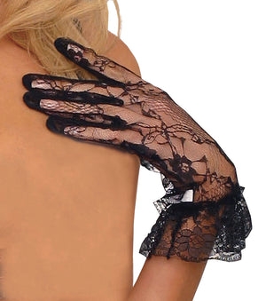 black Lace wrist length gloves with ruffle trim 1260