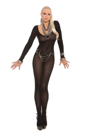 black opaque long sleeve bodystocking with open crotch 1606