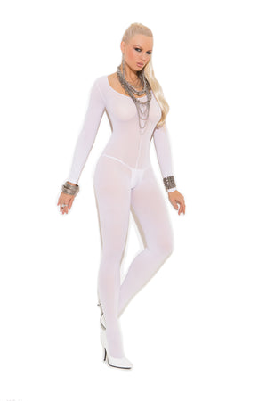 white opaque long sleeve bodystocking with open crotch 1606q