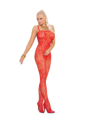 Plus size red rose lace bodystocking with open crotch 1610Q