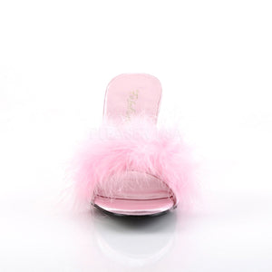 front of pink feather slipper shoe with 3-inch heel Amour-03