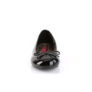 front of black classic adult ballet flat with bow accent Anna-01