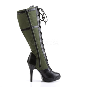 zipper on Lace-Up Knee High Military Boot with 4-inch Heel Arena-2022