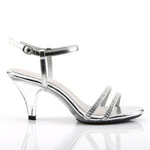 silver ankle strap sandal shoe with 3-inch clear heel and buckle Belle-316