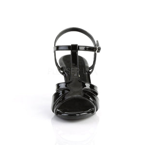 front of black T-strap sandal shoe with 3-inch heel Belle-322
