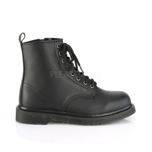 side view of lace-up mid calf black vegan unisex boots Bolt-100