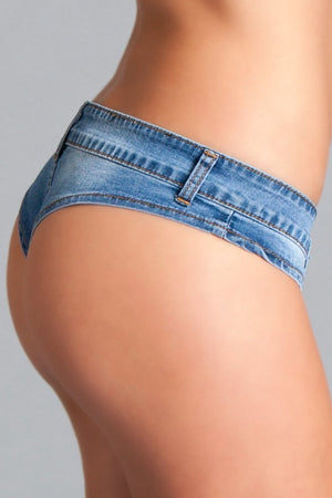 side view of low rise mini denim jeans booty shorts BWJ2BL