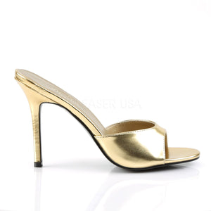 side view of gold Peep toe slide slipper with 4-inch heel Classique-01