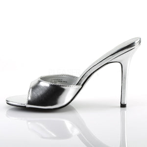 side view of silver Peep toe slide slipper with 4-inch heel Classique-01