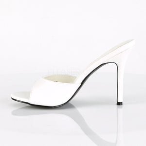 side view of white Peep toe slide slipper with 4-inch heel Classique-01